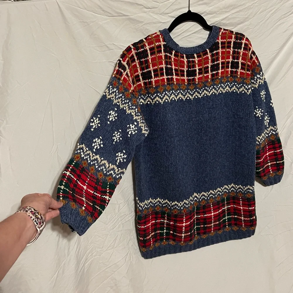 S Vintage knitted Talbots Ice Skater Holiday Christmas Winter  plaid sweater - Picture 10 of 12